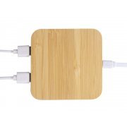 USB-хаб с беспроводной зарядкой из бамбука «Plato», 5 Вт