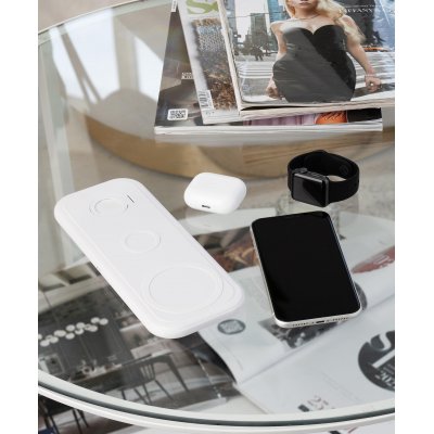 Настольная беспроводная (15W) зарядная станция "Snow Board" для смартфона, часов и наушников белый