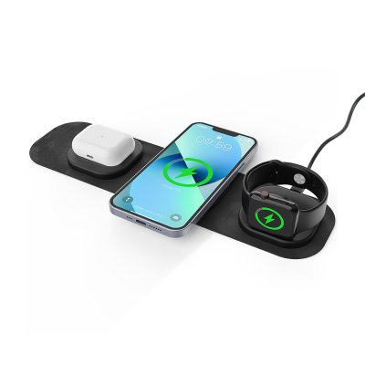 Складная беспроводная (15W) зарядная станция "Magic Case" для смартфона, часов и наушников черный