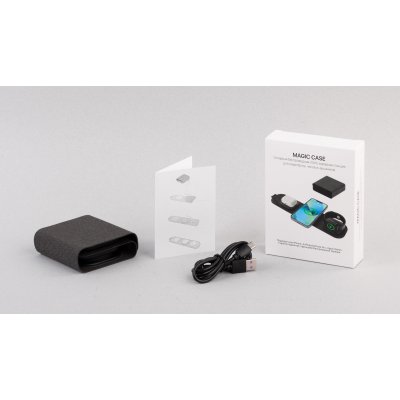 Складная беспроводная (15W) зарядная станция "Magic Case" для смартфона, часов и наушников черный