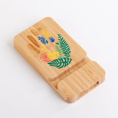 Беспроводное (10W) зарядное устройство "Bamboo Power" 5000 mAh с подставкой под смартфон, бамбук бежевый