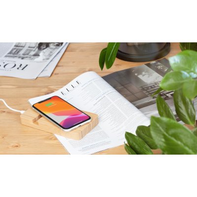 Беспроводное (10W) зарядное устройство "Bamboo Power" 5000 mAh с подставкой под смартфон, бамбук бежевый