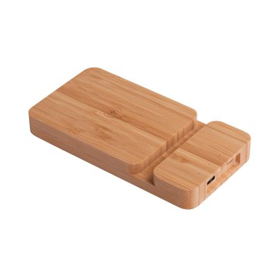 Беспроводное (10W) зарядное устройство "Bamboo Power" 5000 mAh с подставкой под смартфон, бамбук бежевый