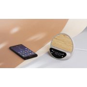 Настольные часы "Smiley" с беспроводным (10W) зарядным устройством и будильником, пшеница/бамбук/пластик бежевый