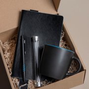 Набор подарочный DESKTOP: кружка, ежедневник, ручка,  стружка, коробка, черный/голубой Черный арт. 39512/35/22