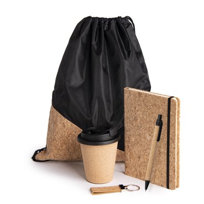 Набор подарочный NATURE: стакан, блокнот, ручка, брелок, рюкзак, пробка черный
