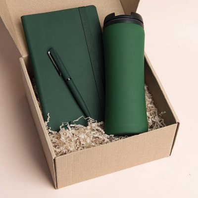 Набор подарочный OFFICEKIT: термос, ежедневник, ручка,  стружка, коробка, зелёный Зеленый арт. 39513/15