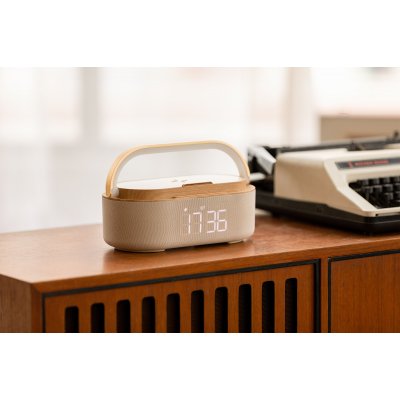 Bluetooth стерео-колонка "Smart Band" 10Вт (2х5Вт) с беспроводным (15W) ЗУ, лампой, часами, FM радио бежевый