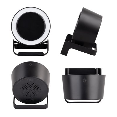 Bluetooth колонка-подставка "Smart Loud" с беспроводным (10W) зарядным устройством, лампой и подсветкой логотипа черный