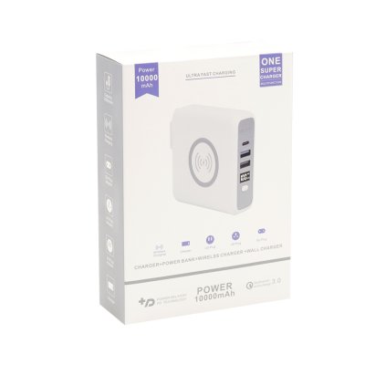 Внешний аккумулятор Gemini с беспроводной зарядкой и сетевым адаптером, 10000 mAh, белый арт. 2032.01