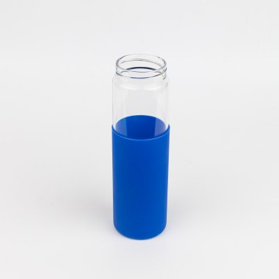 Бутылка стеклянная с силиконовой манжетой и бамбуковой крышкой  Glass, синяя арт. 14032.03