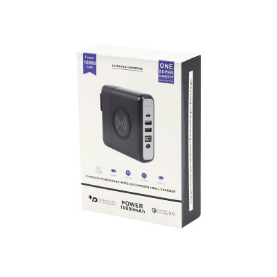 Внешний аккумулятор Gemini с беспроводной зарядкой и сетевым адаптером, 10000 mAh, черный арт. 2032.02