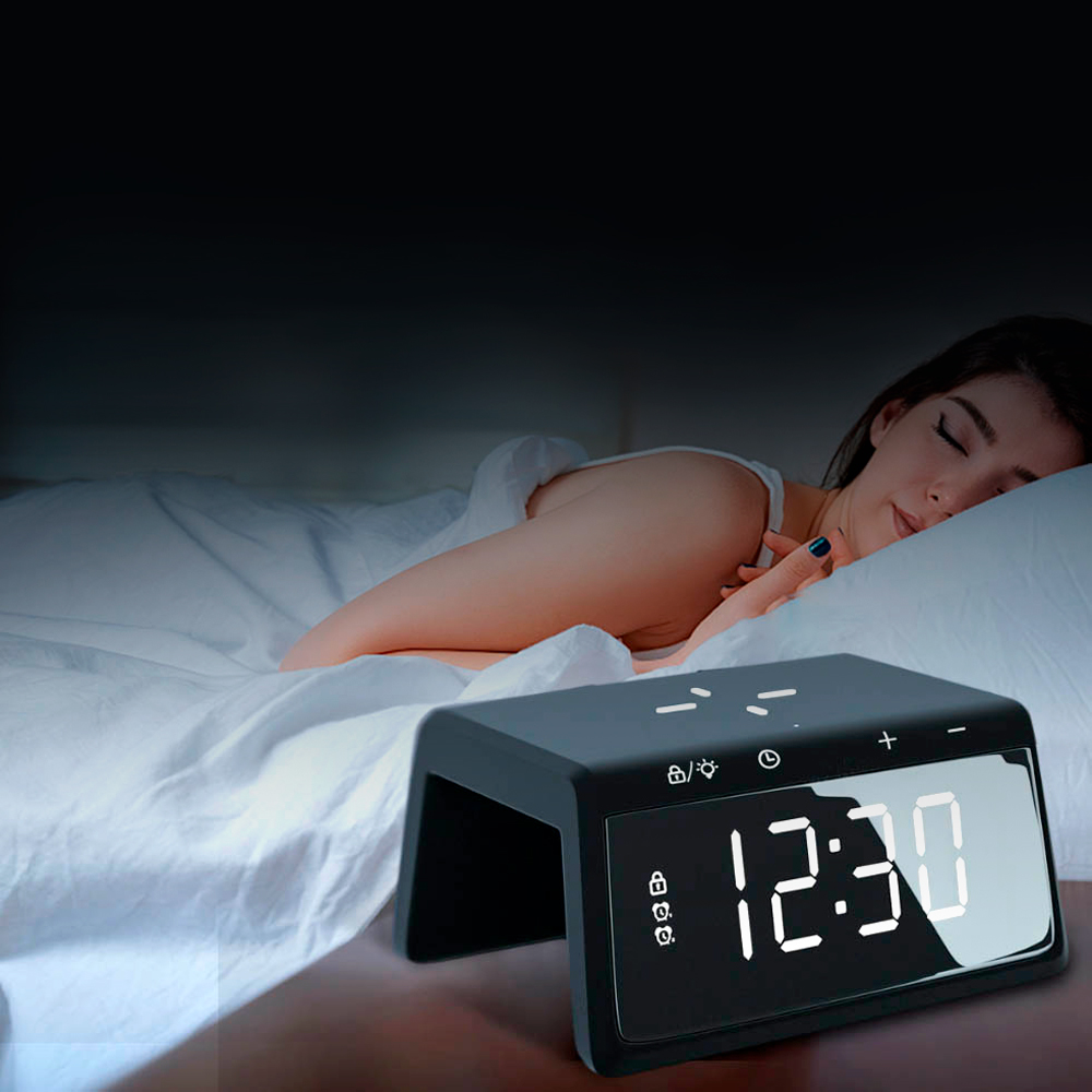 Часы настольные Bridge с функцией беспроводной зарядки, черный арт. 7030.02 Часы настольные Bridge с функцией беспроводной зарядки, черный арт. 7030.02