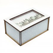 Лес в снегу (прямоугольная, светлая) - упаковка новогодняя из дерева