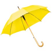 Зонт-трость с деревянной ручкой, полуавтомат; желтый; D=103 см, L=90см; 100% полиэстер Жёлтый