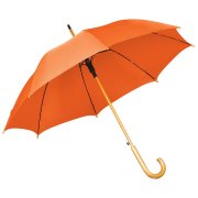 Зонт-трость с деревянной ручкой, полуавтомат; оранжевый; D=103 см, L=90см; 100% полиэстер Оранжевый