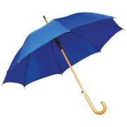 Зонт-трость с деревянной ручкой, полуавтомат; ярко-синий; D=103 см, L=90см; 100% полиэстер Синий