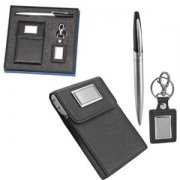 Набор "Партнер": брелок, визитница и авторучка серебристый, черный