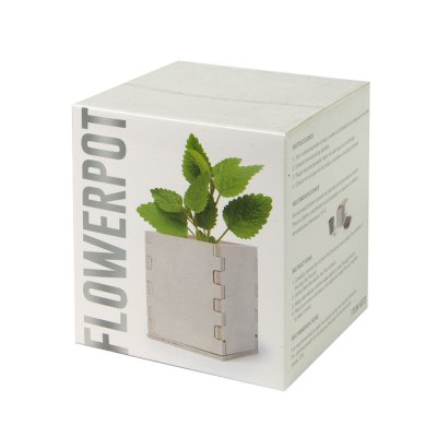 Горшочек для выращивания мяты с семенами (6-8шт) в коробке MERIN, биоразлагаемый материал, дерево бежевый