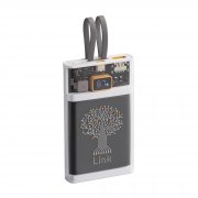 Зарядное (22.5W) устройство "Link" 10000 mAh с прозрачным корпусом, цифровым индикатором заряда и встроенными Type-C/Lightning кабелями белый/черный