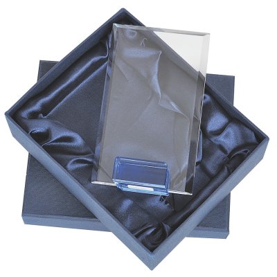Стела наградная  "Прямоугольник" в подарочной упаковке прозрачный, синий