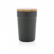 Стакан из переработанного полипропилена GRS с бамбуковой крышкой, 300 мл