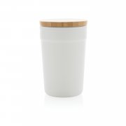 Стакан из переработанного полипропилена GRS с бамбуковой крышкой, 300 мл
