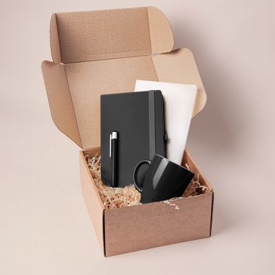 Подарочный набор JOY: блокнот, ручка, кружка, коробка, стружка; черный Черный