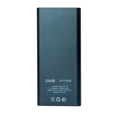 Универсальный аккумулятор OMG Iron line 10 (10000 мАч), металл, синий, 14,7х6.6х1,5 см Синий