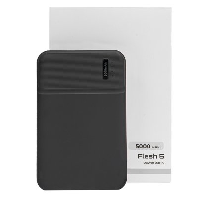 Универсальный аккумулятор OMG Flash 5 (5000 мАч) с подсветкой и soft touch, черный, 9,8х6.3х1,3 см Черный