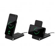 Складная беспроводная (15W) зарядная станция "Clap" для смартфона, часов и наушников, с подсветкой логотипа и подставкой черный