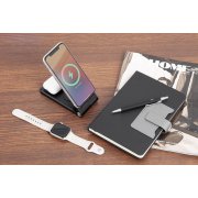 Складная беспроводная (15W) зарядная станция "Clap" для смартфона, часов и наушников, с подсветкой логотипа и подставкой черный