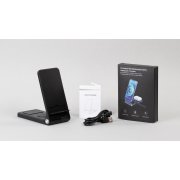 Складная беспроводная (15W) зарядная станция "Clap" для смартфона, часов и наушников, с подсветкой логотипа и подставкой черный