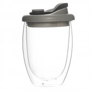 Стакан стеклянный "Lotos" с двойными стенками и крышкой, серый