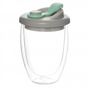 Стакан стеклянный "Lotos" с двойными стенками и крышкой, бирюзовый