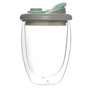 Стакан стеклянный "Lotos" с двойными стенками и крышкой, бирюзовый