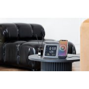 Настольные часы "Smart Screen" с беспроводным (15W) зарядным устройством, гигрометром, термометром, календарём, с подсветкой логотипа черный