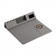 Настольная складная подставка "Cool Mat" с беспроводным (15W) зарядным устройством, сенсорной подсветкой логотипа и ковриком для мыши серый