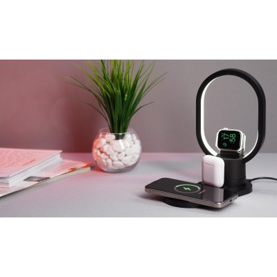 Настольная беспроводная (15W) зарядная станция "Starship" с лампой и MagSafe черный