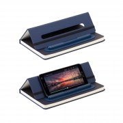 Блокнот с ручкой и вечным карандашом в пенале, с подставкой под смартфон темно-синий