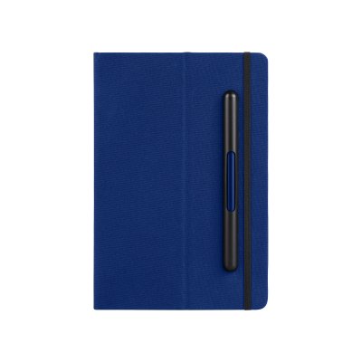 Блокнот с ручкой и вечным карандашом в пенале, с подставкой под смартфон темно-синий