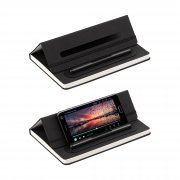 Блокнот с ручкой и вечным карандашом в пенале, с подставкой под смартфон черный