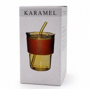 Стакан стеклянный с трубочкой и капхолдером 
