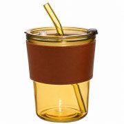 Стакан стеклянный с трубочкой и капхолдером 