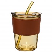 Стакан стеклянный с трубочкой и капхолдером 