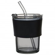 Стакан стеклянный с трубочкой и капхолдером "Karamel", черный