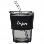 Стакан стеклянный с трубочкой и капхолдером "Karamel", черный