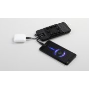 Беспроводное зарядное (22.5/15W) устройство "Topfull SOFTTOUCH" 10000 mAh с подсветкой лого, присосками, встроенными кабелями, с подставкой черный