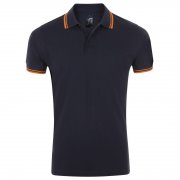 Рубашка поло мужская Pasadena Men 200 с контрастной отделкой, темно-синяя (navy) с неоново-оранжевым