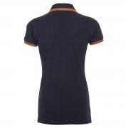 Рубашка поло женская Pasadena Women 200 с контрастной отделкой, темно-синяя (navy) с неоново-оранжевым